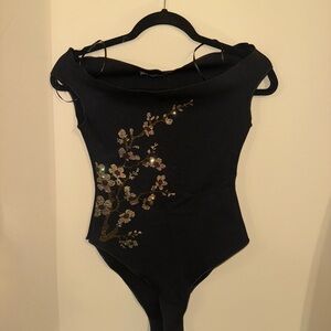 Zara Black Bodysuit with Gold Embellishments